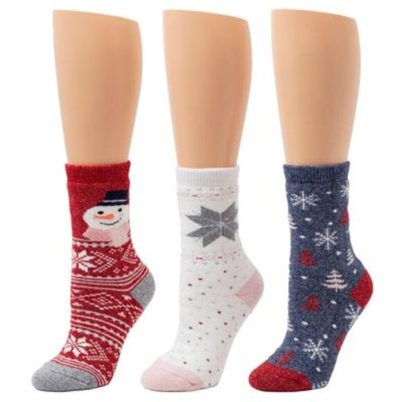 Cuddl Duds(R) 3pk. Womens Snowman Fair Isle Crew Socks - Picture 1 of 5